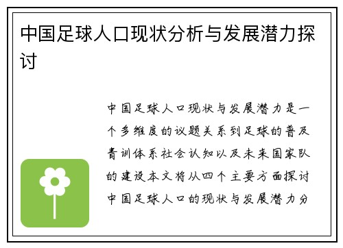 中国足球人口现状分析与发展潜力探讨