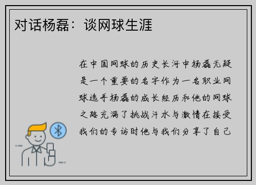 对话杨磊：谈网球生涯