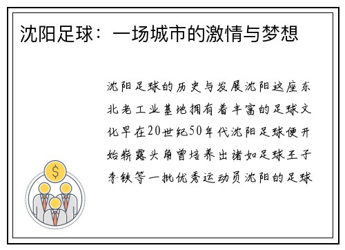 沈阳足球：一场城市的激情与梦想