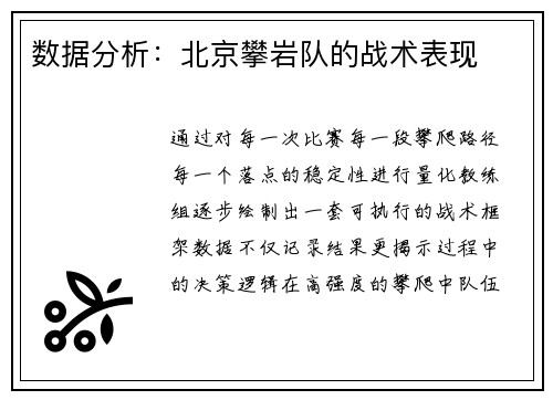 数据分析：北京攀岩队的战术表现