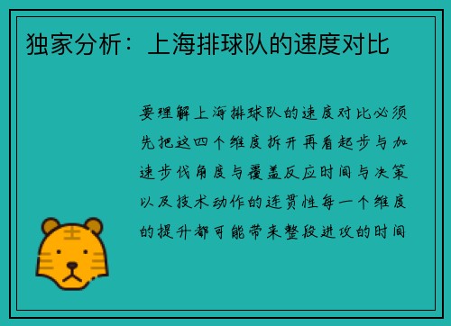 独家分析：上海排球队的速度对比