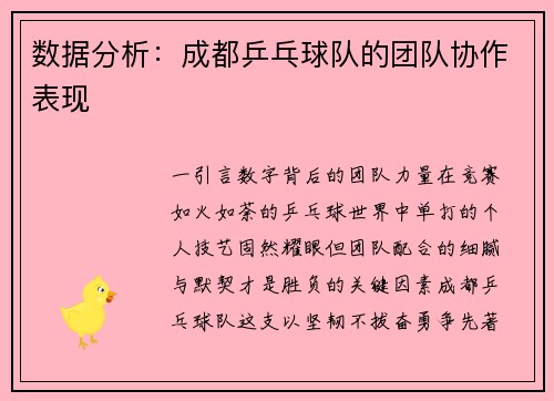 数据分析：成都乒乓球队的团队协作表现
